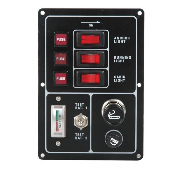 1270083_XL El-panel m/cigaretstik, batterimåler og 3 kontakter, 12V - Billede 1