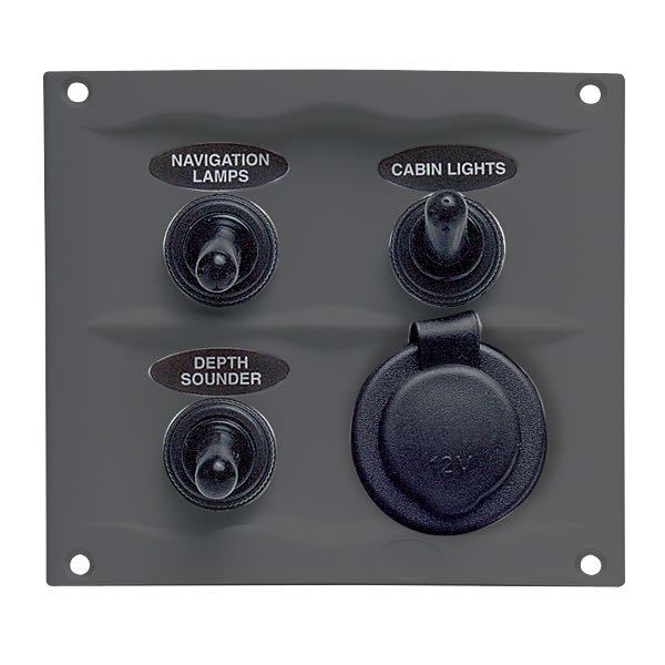 1270151_XL BEP Stænktæt el-panel med 3 kontakter og el-udtag, 12V - Billede 1