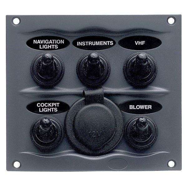 1270153_XL BEP Stænktæt el-panel med 5 kontakter og el-udtag, 12V - Billede 1