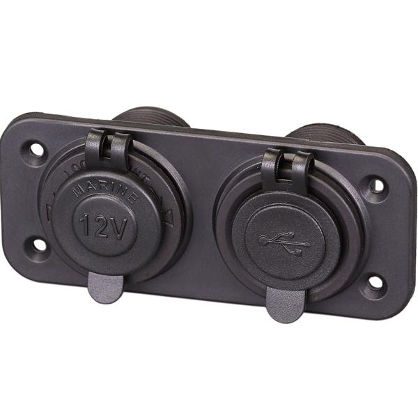 1270171_XL Panel med dobbelt stik til USB, 12V - Billede 1