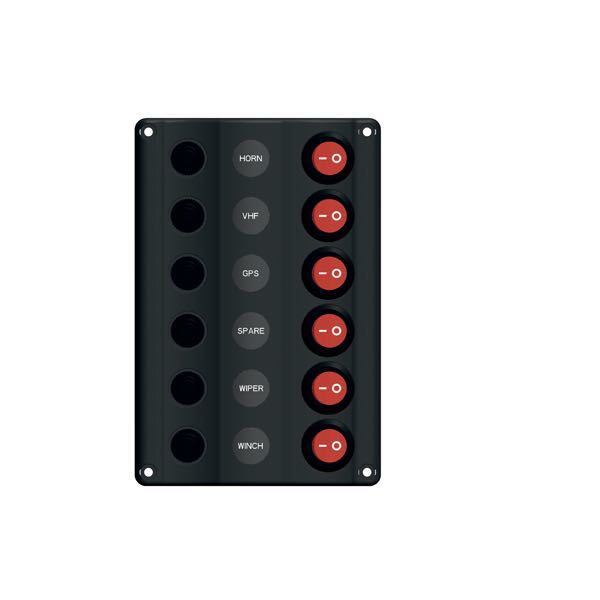1270024_XL "Wave" elpanel med 6 kontakter m/LED og automatsikring, 12V - Billede 1